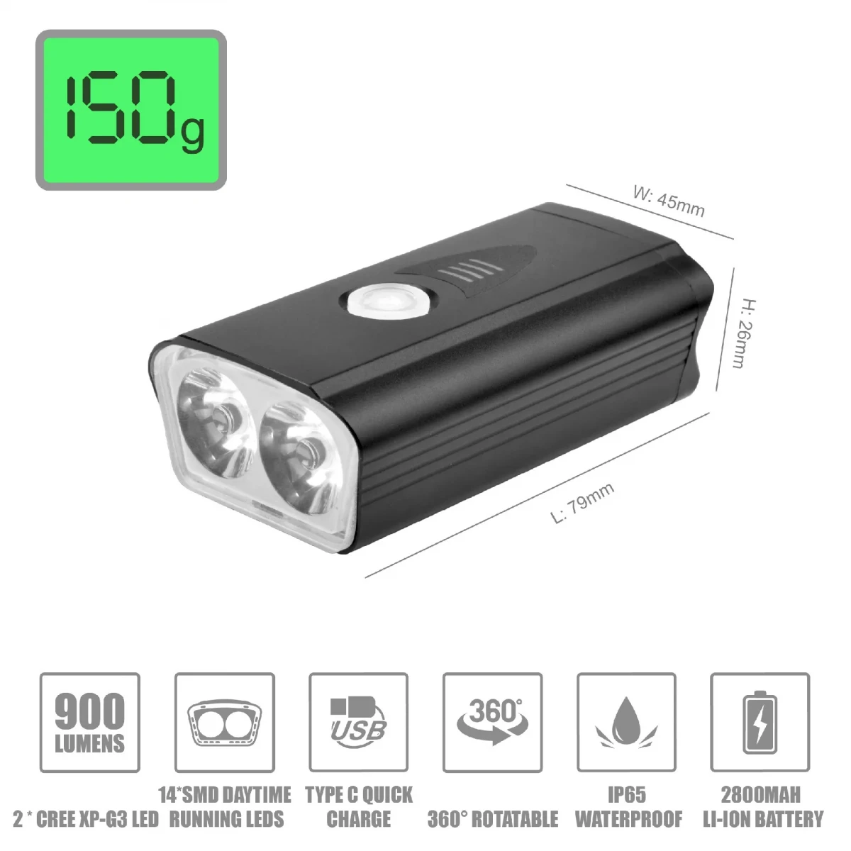 Фонарь передний Briviga EBL-3205, 900 Lm, Черный Фонарь передний Briviga EBL-3205, 900 Lm, Черный