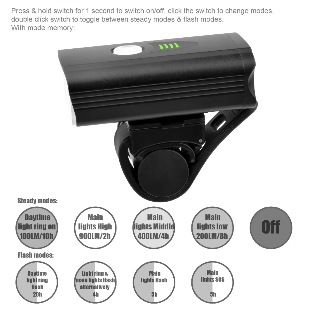 Фонарь передний Briviga EBL-3205, 900 Lm, Черный Фонарь передний Briviga EBL-3205, 900 Lm, Черный